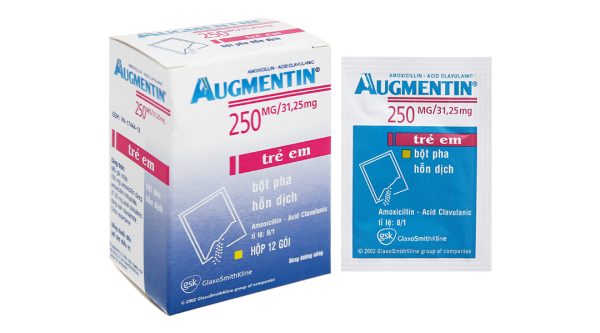 Bột pha hỗn dịch uống Augmentin 250mg/31.25mg trị nhiễm khuẩn hộp 12 gói